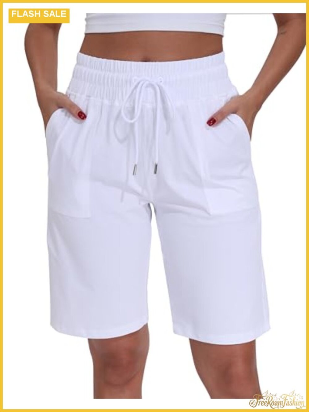 Women's 10" Inseam Bermuda Shorts High Waisted W/ Pockets Athletic Casual